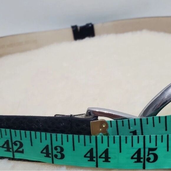 WHBM Black Leather Belt with Silver Buckle Detail Size M/L NWOT - Picture 8 of 8